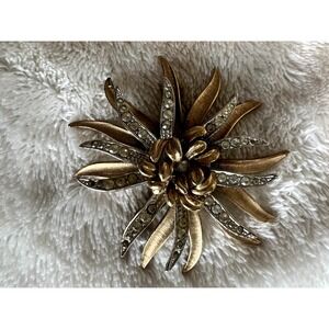 Vintage Coro Gold Silver Tone Brooch Pin *Missing couple stones, see pics